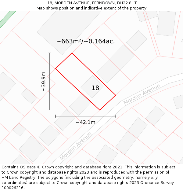 18, MORDEN AVENUE, FERNDOWN, BH22 8HT: Plot and title map