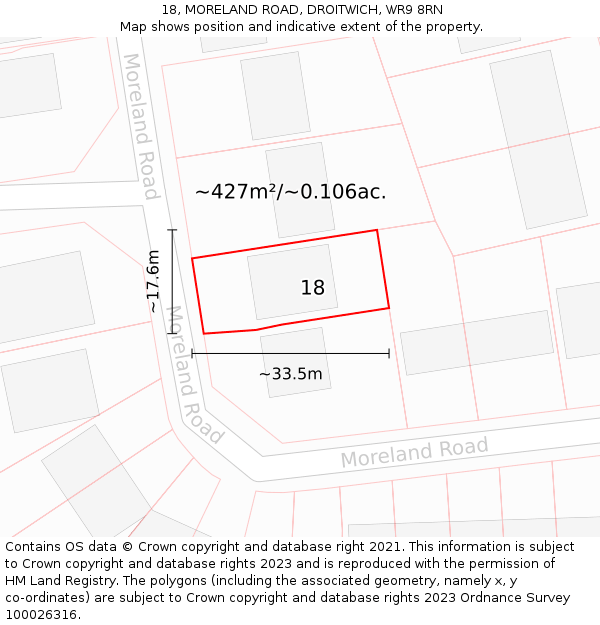 18, MORELAND ROAD, DROITWICH, WR9 8RN: Plot and title map