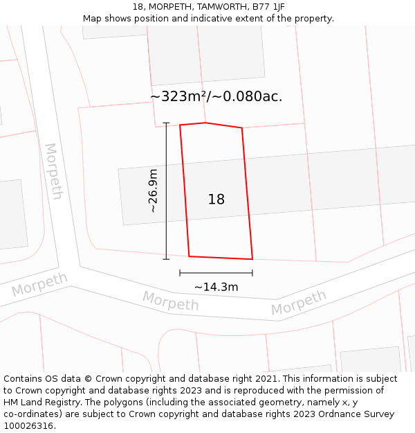 18, MORPETH, TAMWORTH, B77 1JF: Plot and title map