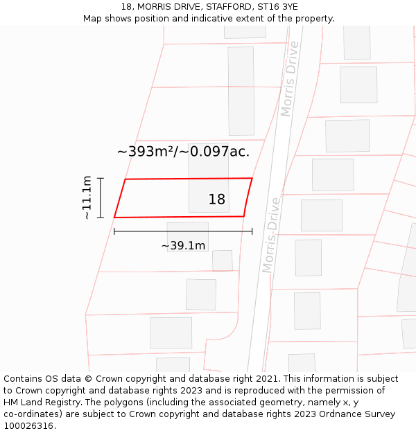 18, MORRIS DRIVE, STAFFORD, ST16 3YE: Plot and title map