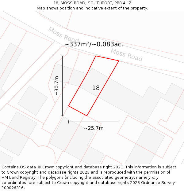 18, MOSS ROAD, SOUTHPORT, PR8 4HZ: Plot and title map