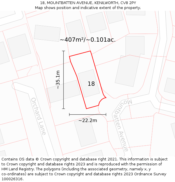 18, MOUNTBATTEN AVENUE, KENILWORTH, CV8 2PY: Plot and title map