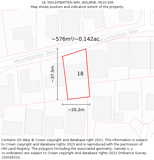 18, MOUNTBATTEN WAY, BOURNE, PE10 9YA: Plot and title map