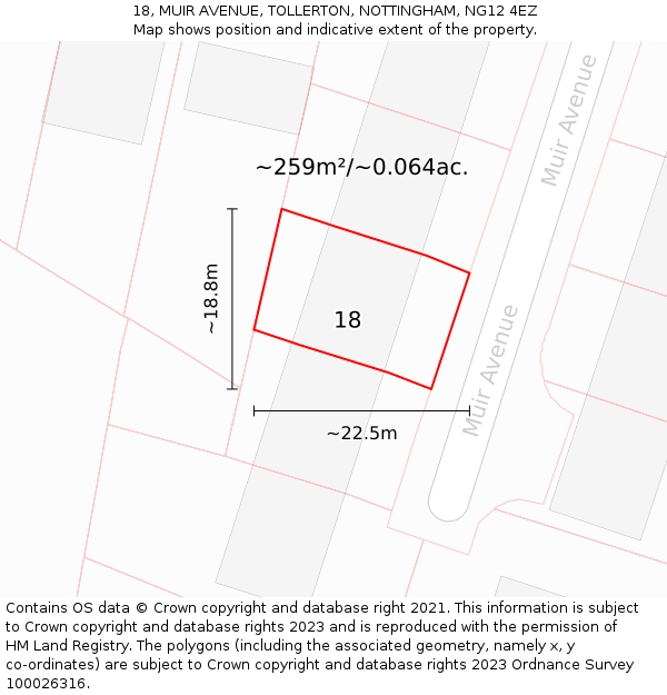 18, MUIR AVENUE, TOLLERTON, NOTTINGHAM, NG12 4EZ: Plot and title map