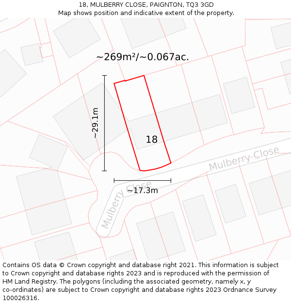 18, MULBERRY CLOSE, PAIGNTON, TQ3 3GD: Plot and title map