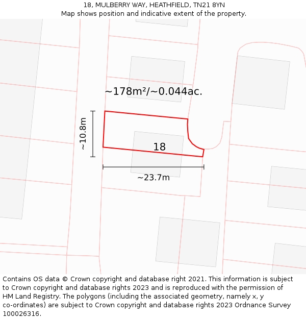 18, MULBERRY WAY, HEATHFIELD, TN21 8YN: Plot and title map
