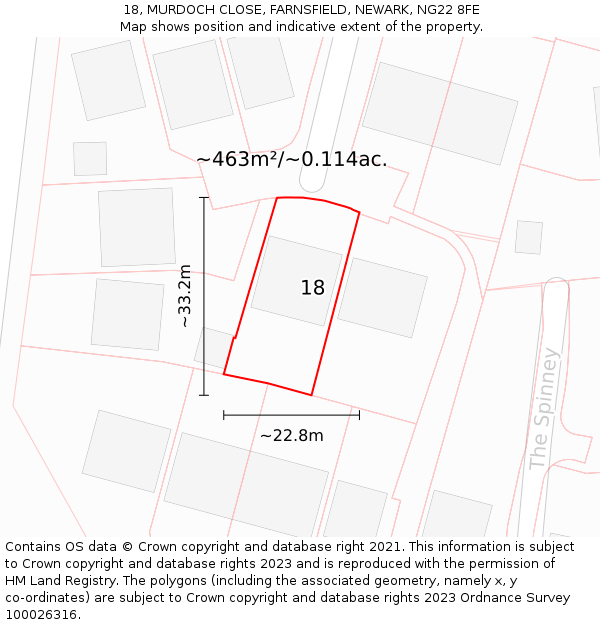 18, MURDOCH CLOSE, FARNSFIELD, NEWARK, NG22 8FE: Plot and title map