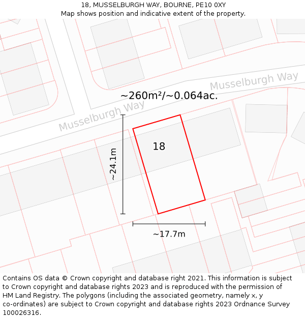 18, MUSSELBURGH WAY, BOURNE, PE10 0XY: Plot and title map