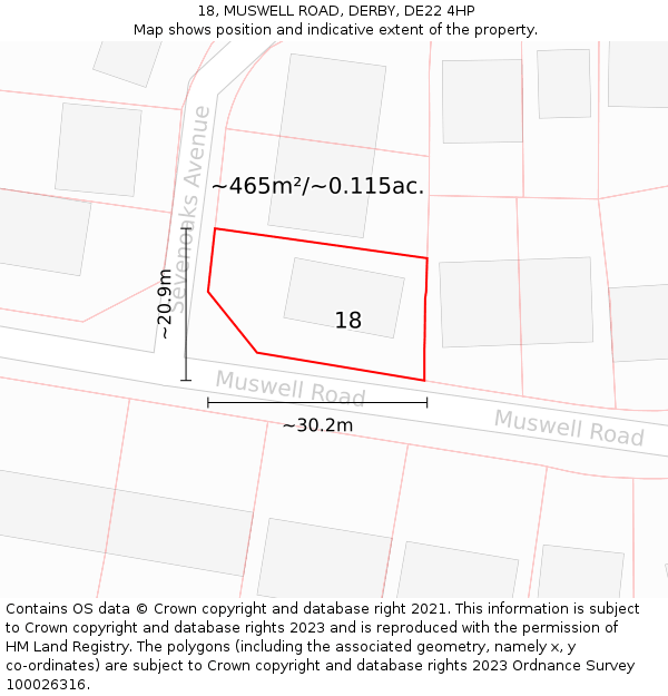 18, MUSWELL ROAD, DERBY, DE22 4HP: Plot and title map