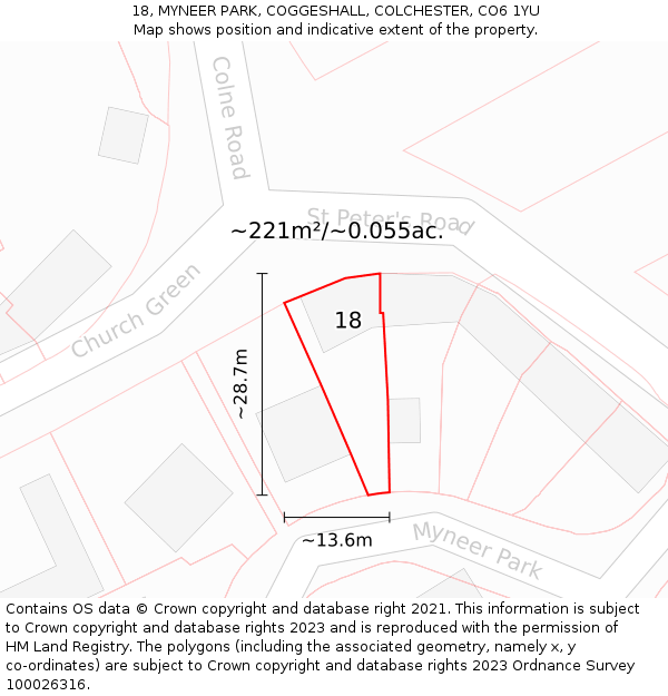 18, MYNEER PARK, COGGESHALL, COLCHESTER, CO6 1YU: Plot and title map