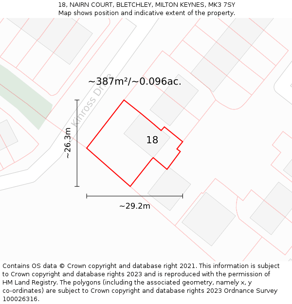 18, NAIRN COURT, BLETCHLEY, MILTON KEYNES, MK3 7SY: Plot and title map