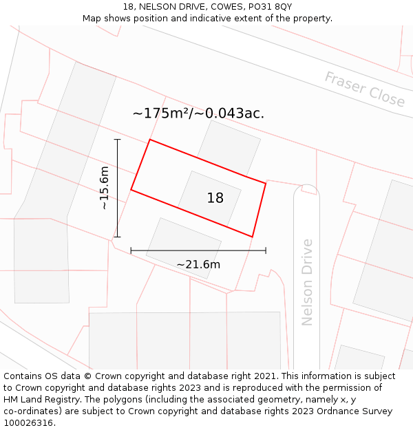 18, NELSON DRIVE, COWES, PO31 8QY: Plot and title map