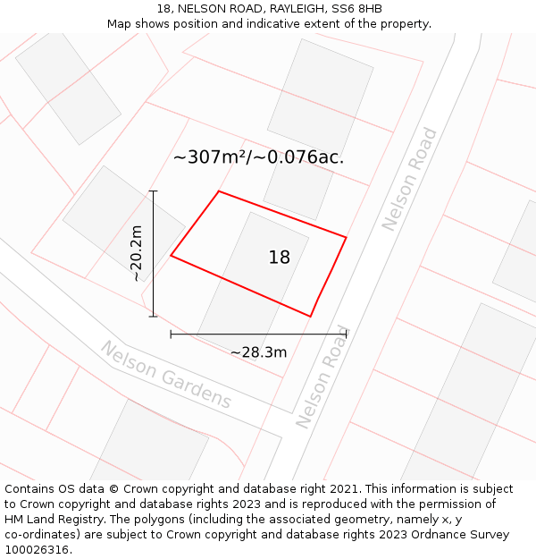 18, NELSON ROAD, RAYLEIGH, SS6 8HB: Plot and title map