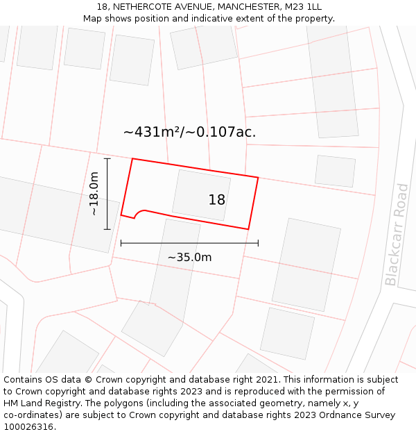 18, NETHERCOTE AVENUE, MANCHESTER, M23 1LL: Plot and title map