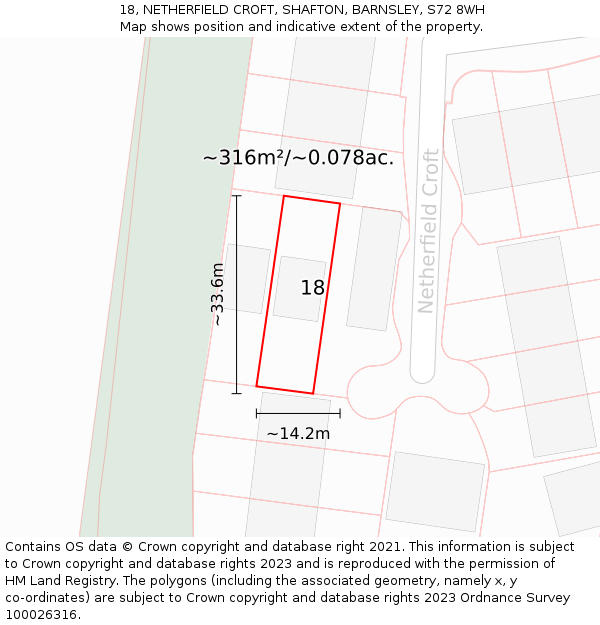 18, NETHERFIELD CROFT, SHAFTON, BARNSLEY, S72 8WH: Plot and title map