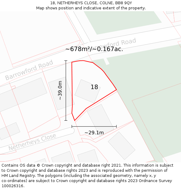 18, NETHERHEYS CLOSE, COLNE, BB8 9QY: Plot and title map