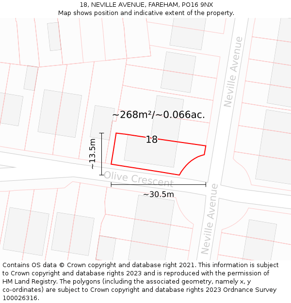 18, NEVILLE AVENUE, FAREHAM, PO16 9NX: Plot and title map