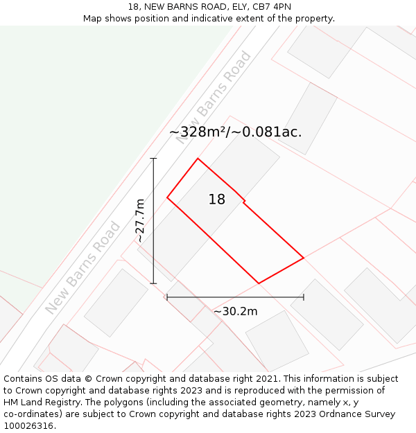 18, NEW BARNS ROAD, ELY, CB7 4PN: Plot and title map