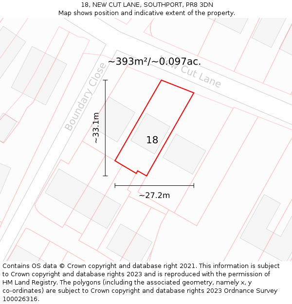 18, NEW CUT LANE, SOUTHPORT, PR8 3DN: Plot and title map