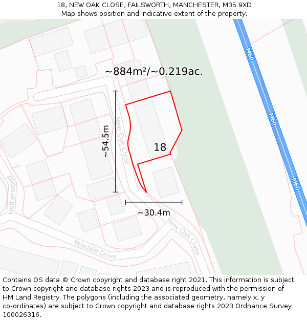 18, NEW OAK CLOSE, FAILSWORTH, MANCHESTER, M35 9XD: Plot and title map