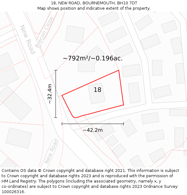 18, NEW ROAD, BOURNEMOUTH, BH10 7DT: Plot and title map