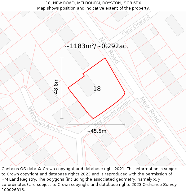 18, NEW ROAD, MELBOURN, ROYSTON, SG8 6BX: Plot and title map