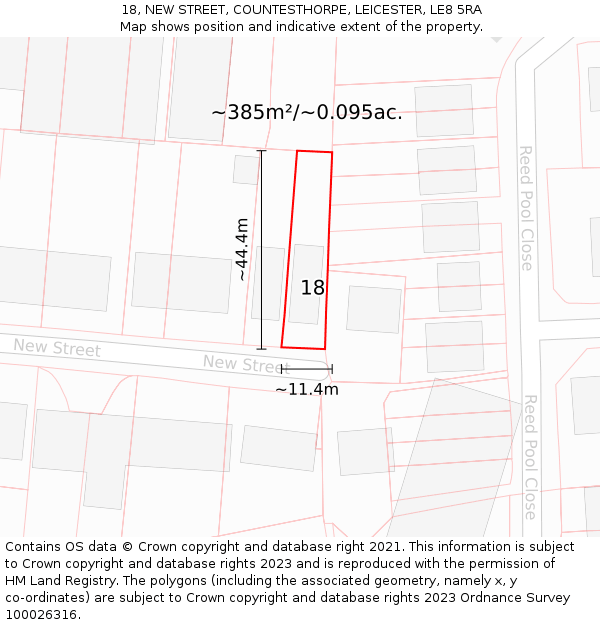 18, NEW STREET, COUNTESTHORPE, LEICESTER, LE8 5RA: Plot and title map