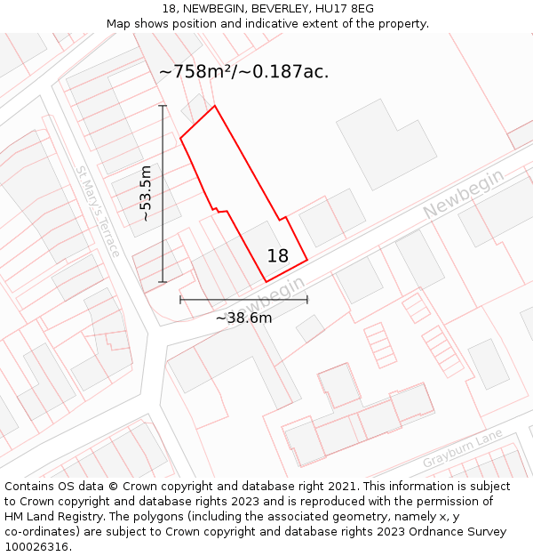 18, NEWBEGIN, BEVERLEY, HU17 8EG: Plot and title map