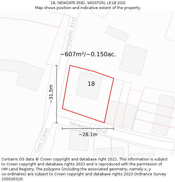 18, NEWGATE END, WIGSTON, LE18 2GG: Plot and title map