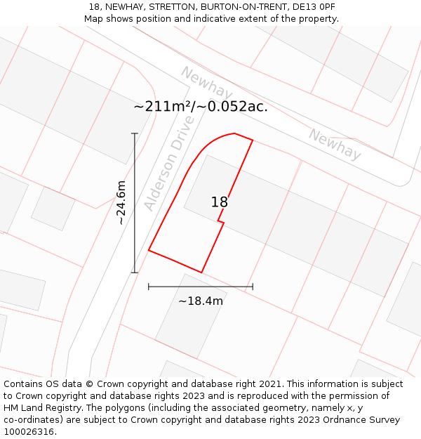 18, NEWHAY, STRETTON, BURTON-ON-TRENT, DE13 0PF: Plot and title map