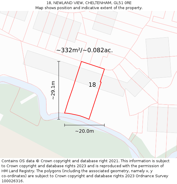 18, NEWLAND VIEW, CHELTENHAM, GL51 0RE: Plot and title map