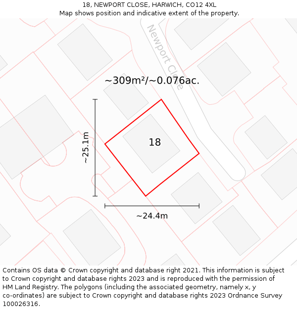 18, NEWPORT CLOSE, HARWICH, CO12 4XL: Plot and title map