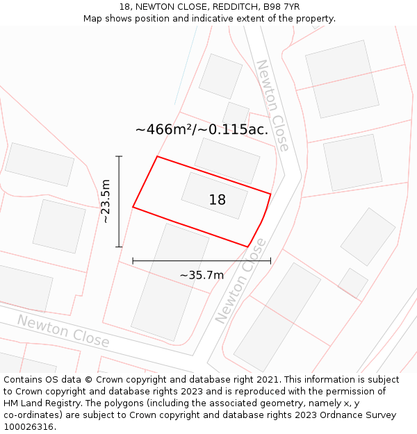 18, NEWTON CLOSE, REDDITCH, B98 7YR: Plot and title map