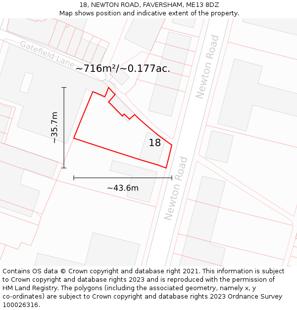 18, NEWTON ROAD, FAVERSHAM, ME13 8DZ: Plot and title map