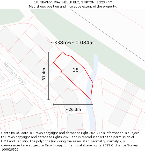 18, NEWTON WAY, HELLIFIELD, SKIPTON, BD23 4NY: Plot and title map