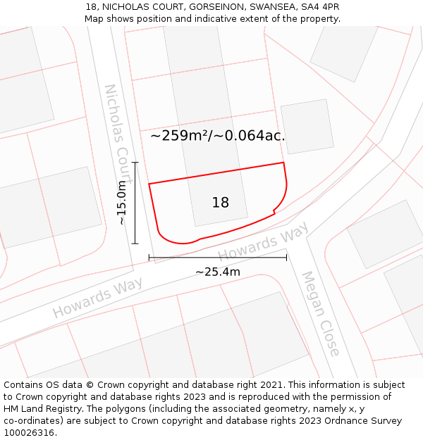 18, NICHOLAS COURT, GORSEINON, SWANSEA, SA4 4PR: Plot and title map