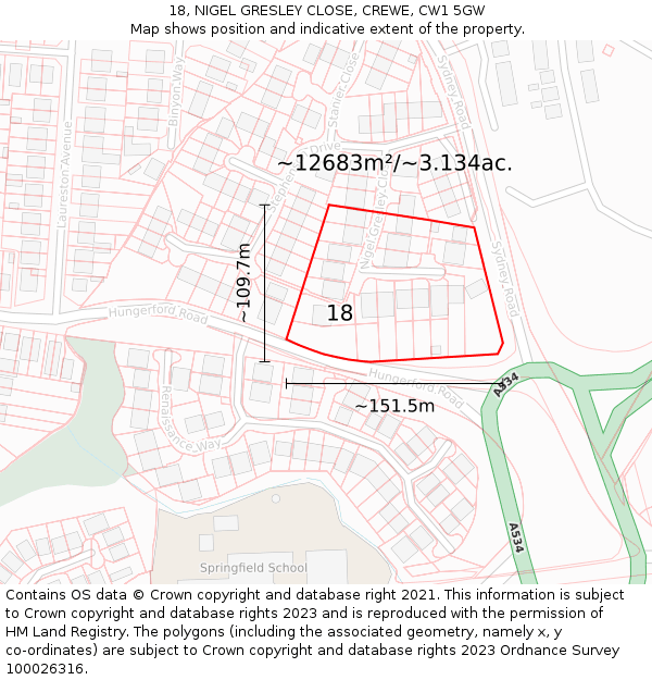 18, NIGEL GRESLEY CLOSE, CREWE, CW1 5GW: Plot and title map