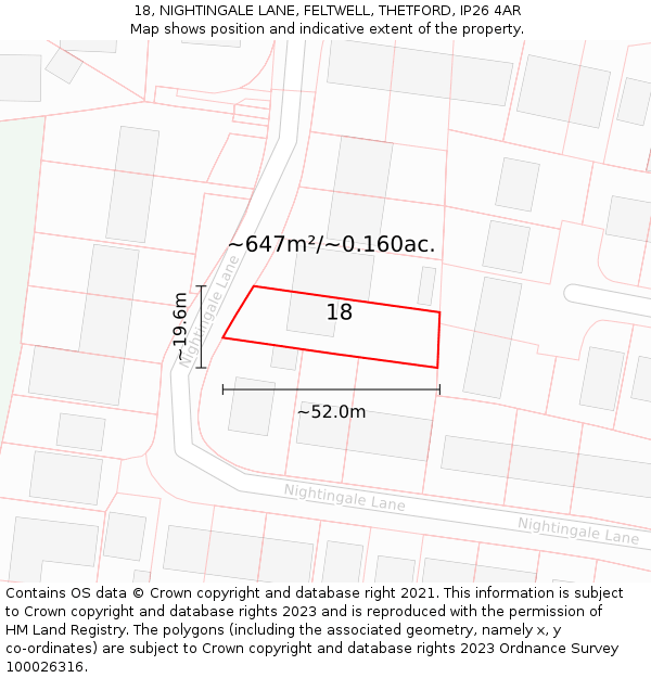 18, NIGHTINGALE LANE, FELTWELL, THETFORD, IP26 4AR: Plot and title map