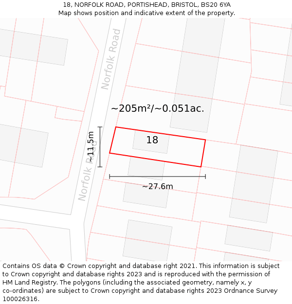 18, NORFOLK ROAD, PORTISHEAD, BRISTOL, BS20 6YA: Plot and title map
