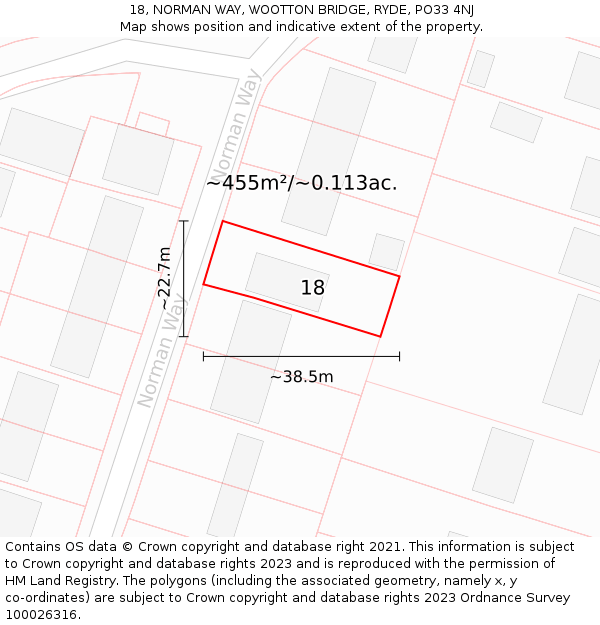 18, NORMAN WAY, WOOTTON BRIDGE, RYDE, PO33 4NJ: Plot and title map