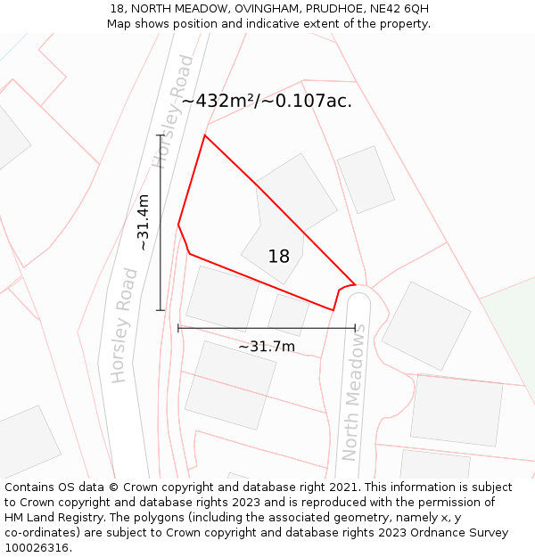 18, NORTH MEADOW, OVINGHAM, PRUDHOE, NE42 6QH: Plot and title map