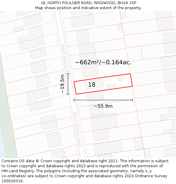 18, NORTH POULNER ROAD, RINGWOOD, BH24 1SP: Plot and title map