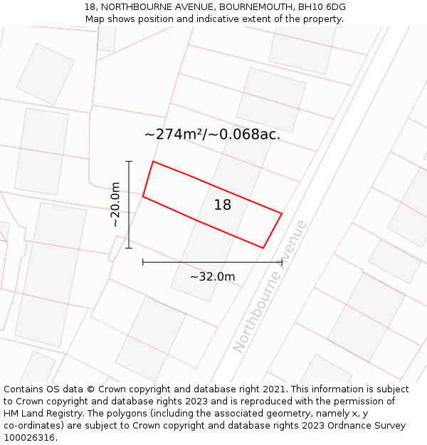 18, NORTHBOURNE AVENUE, BOURNEMOUTH, BH10 6DG: Plot and title map