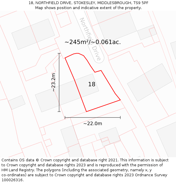 18, NORTHFIELD DRIVE, STOKESLEY, MIDDLESBROUGH, TS9 5PF: Plot and title map