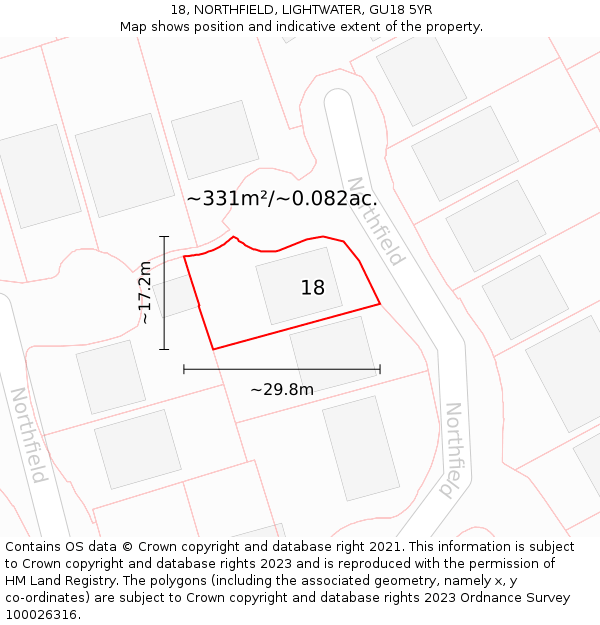 18, NORTHFIELD, LIGHTWATER, GU18 5YR: Plot and title map