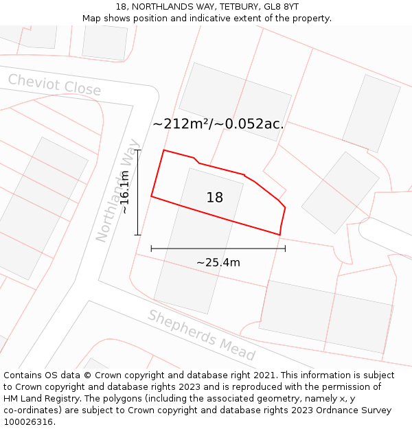 18, NORTHLANDS WAY, TETBURY, GL8 8YT: Plot and title map