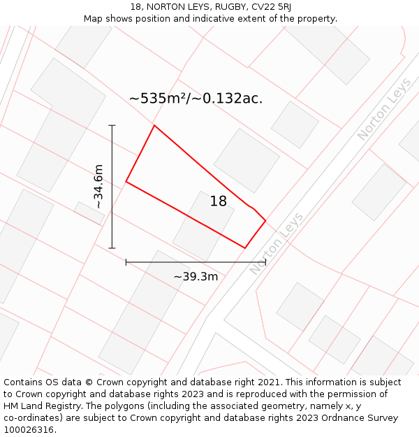 18, NORTON LEYS, RUGBY, CV22 5RJ: Plot and title map