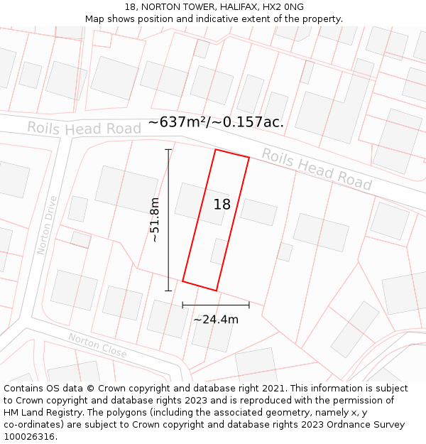 18, NORTON TOWER, HALIFAX, HX2 0NG: Plot and title map