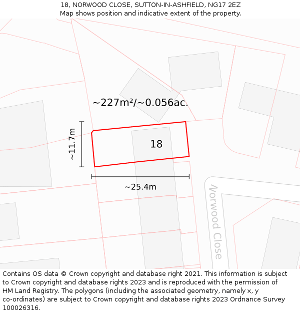 18, NORWOOD CLOSE, SUTTON-IN-ASHFIELD, NG17 2EZ: Plot and title map