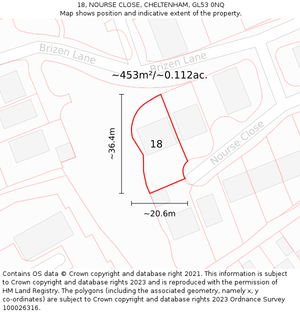 18, NOURSE CLOSE, CHELTENHAM, GL53 0NQ: Plot and title map